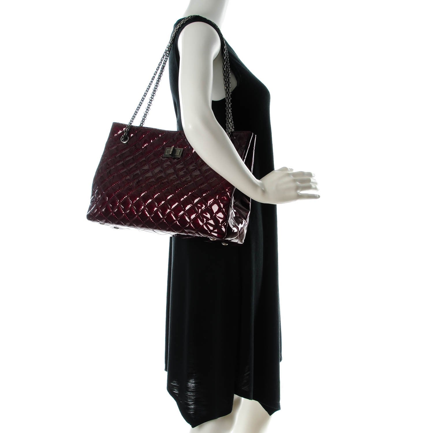 Chanel Patent Calfskin Quilted Reissue 2.55 Tote Burgundy 2 of 7