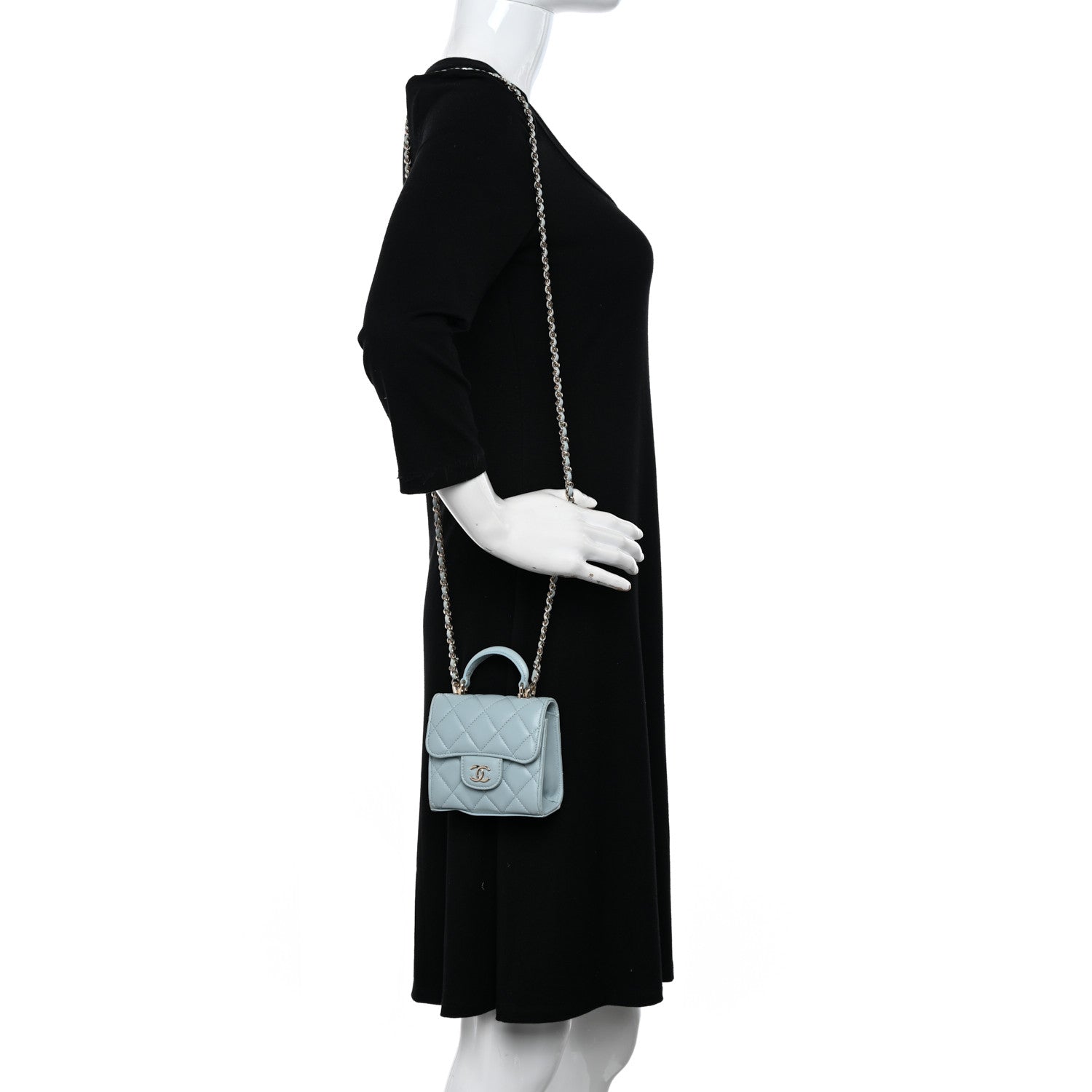 Chanel Lambskin Quilted Top Handle Flap Clutch With Chain Light Blue 3 of 12