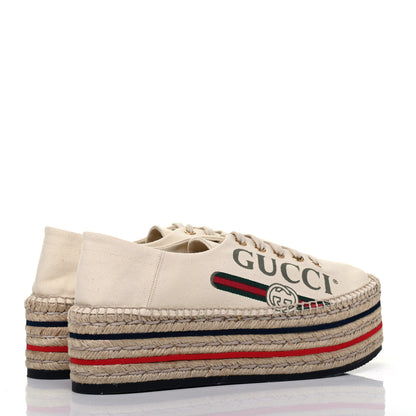 Gucci Canvas Logo Lace-Up Platform Espadrilles 38.5 Greggio Grege 5 of 11