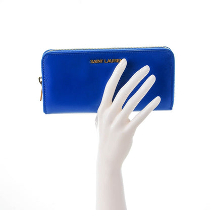 Saint Laurent Patent Grain De Poudre Classic Letters Zip Around Wallet Royal Blue 2 of 7