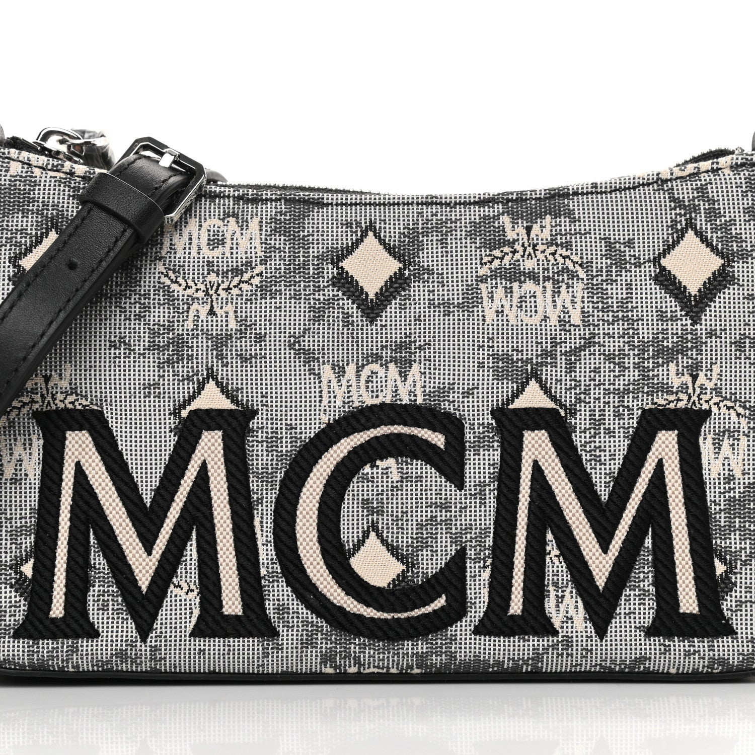 MCM Vintage Jacquard Monogram Mini Aren Shoulder Bag Grey 1123639