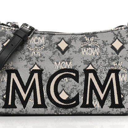 MCM Vintage Jacquard Monogram Mini Aren Shoulder Bag Grey 8 of 10