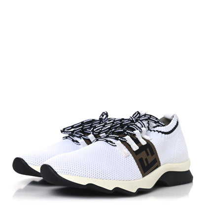 Fendi Stretch Knit Jacquard FF Lace-Up Sock Sneakers 39 Tobacco White Black 4 of 8