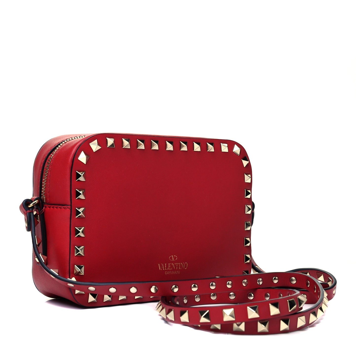 Calfskin Rockstud Camera Crossbody Bag Red