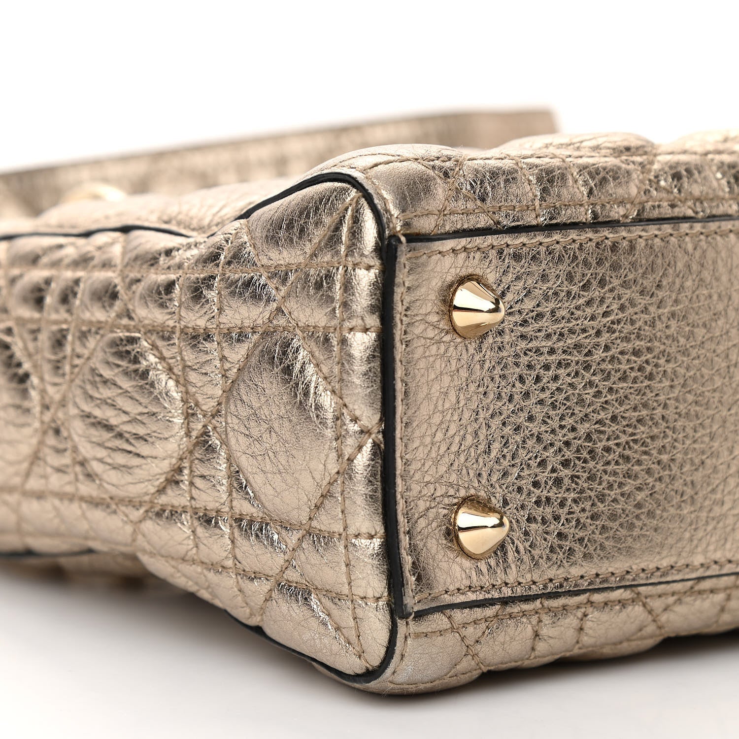 Christian Dior Metallic Grained Calfskin Cannage Small Supple Lady Dior Pale Gold 9 of 10