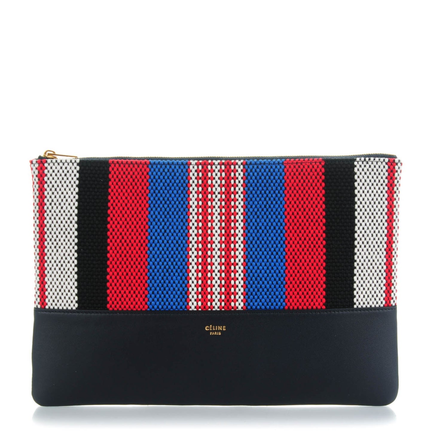 Cotton Canvas Lambskin Striped Solo Clutch Pouch Navy Blue