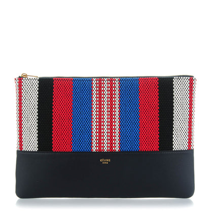 Celine Cotton Canvas Lambskin Striped Solo Clutch Pouch Navy Blue 1 of 8