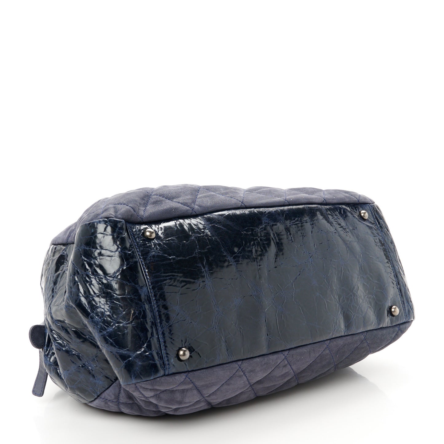 Iridescent Calfskin Quilted Large In The Mix Tote Navy