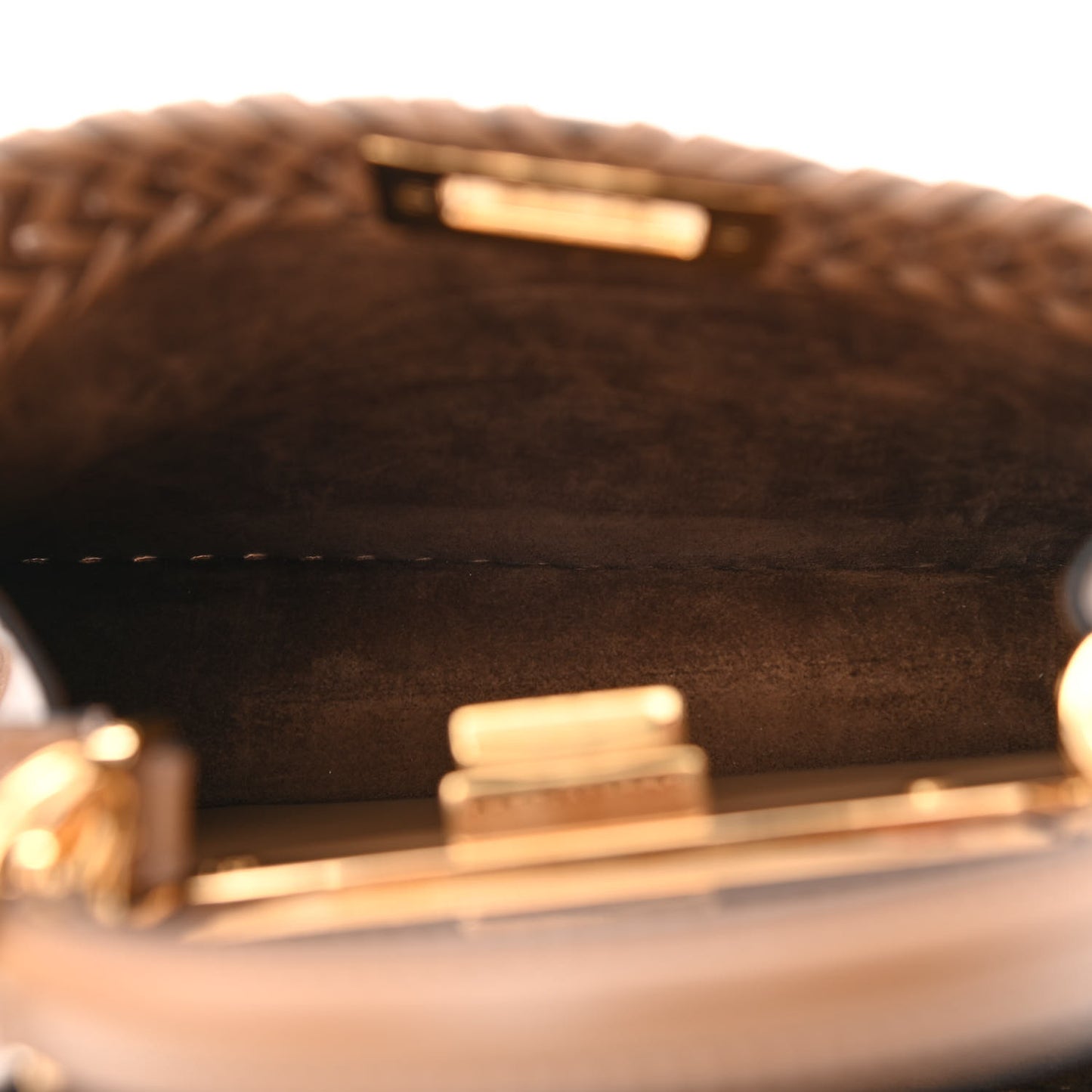 Vitello King Ceylon Shiny Nappa Woven Small Peekaboo I SEE U Satchel Sand