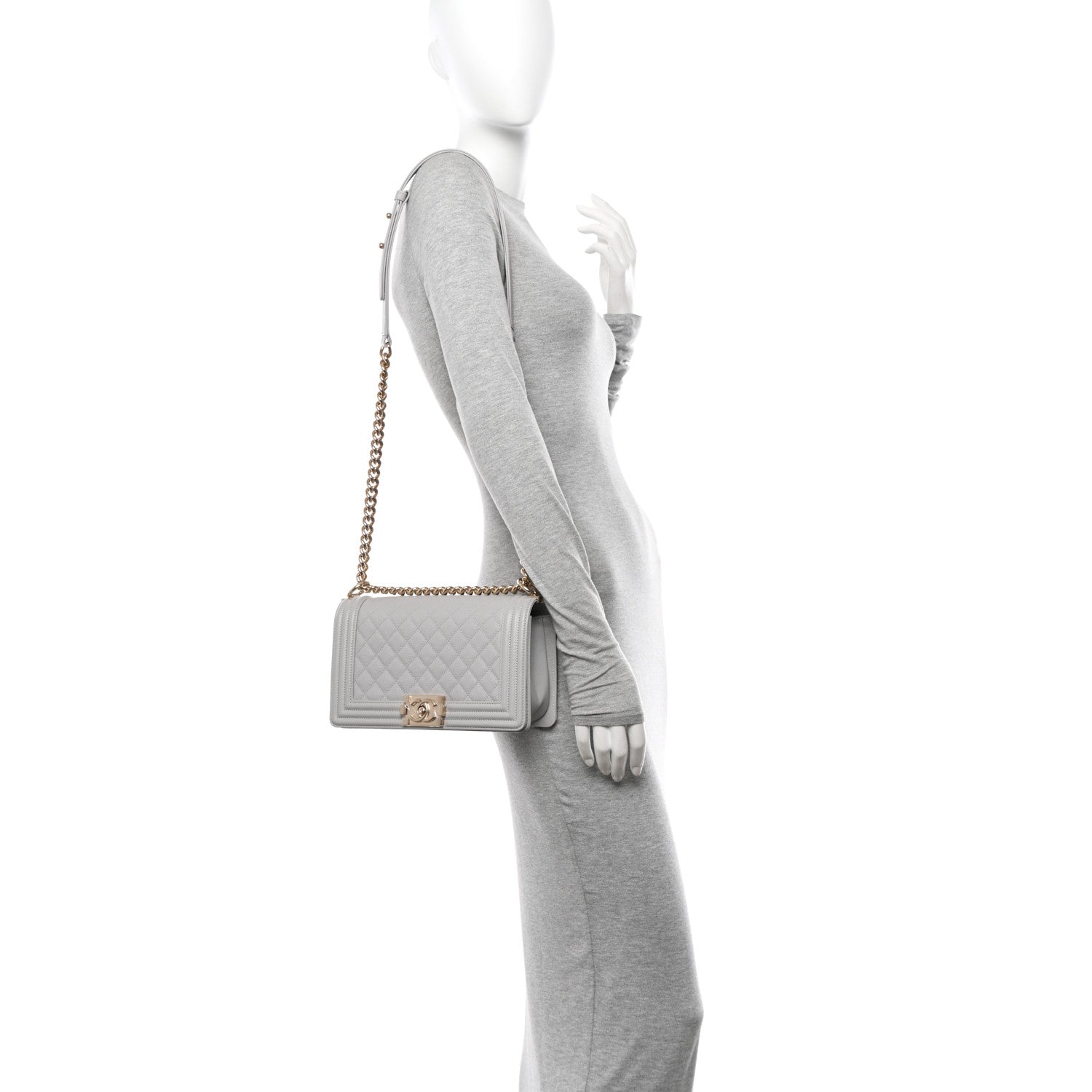 Chanel Caviar Quilted Medium Boy Flap Light Grey 3 of 10