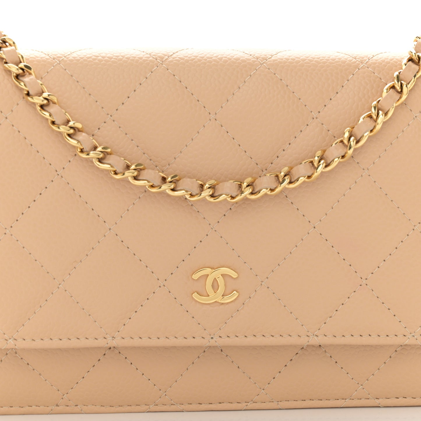 Caviar Quilted Wallet On Chain WOC Beige
