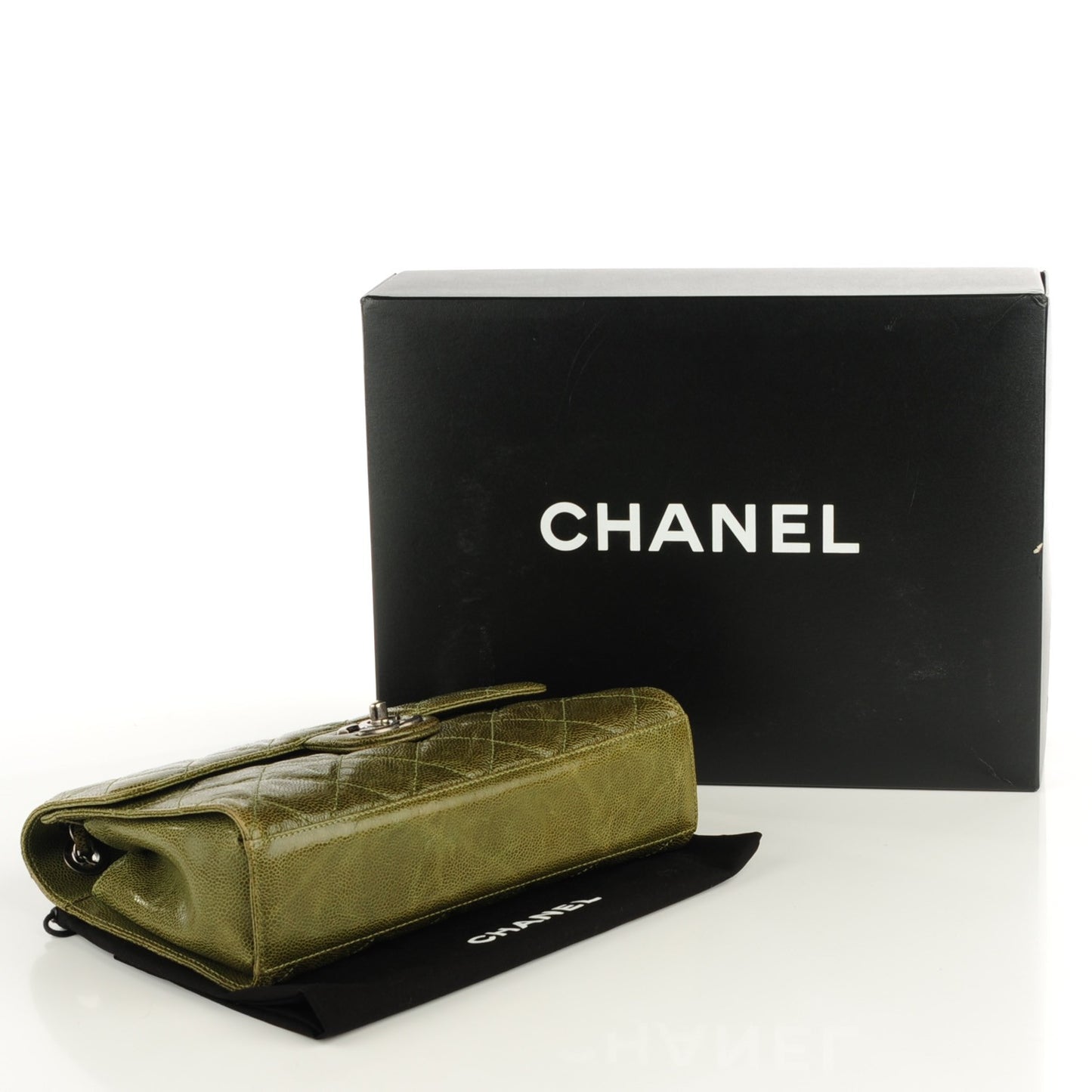 Crumpled Grained Calfskin Medium CC Crave Flap Green