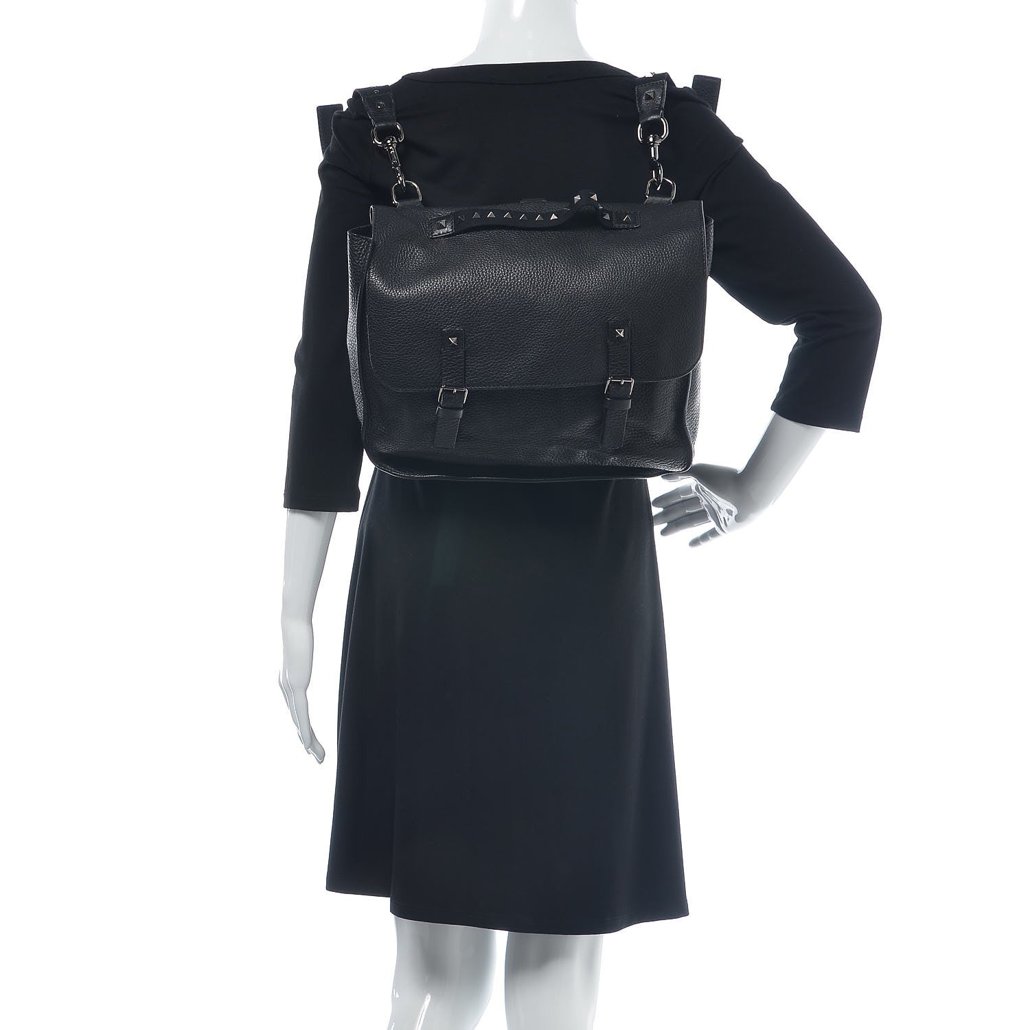 Valentino Garavani Pebbled Calfskin Rockstud Convertible Messenger Backpack Bag Black 3 of 9