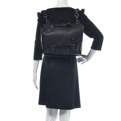 Valentino Garavani Pebbled Calfskin Rockstud Convertible Messenger Backpack Bag Black 3 of 9