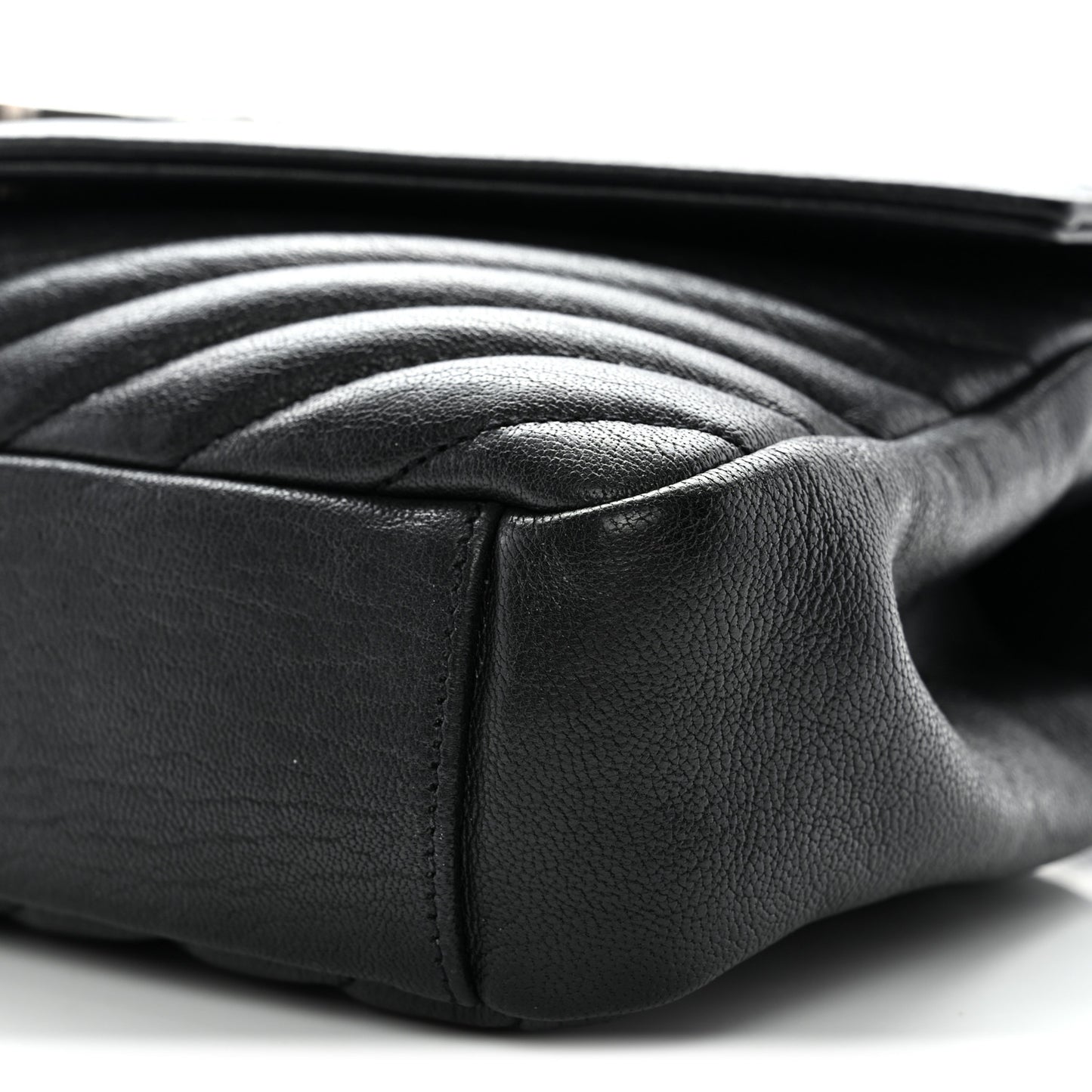 Sheepskin Matelasse Chevron Monogram Medium College Bag Black
