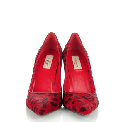 Valentino Garavani Calf Hair Leopard Print Rockstud New Plain 100mm Pumps 40 Red 2 of 9