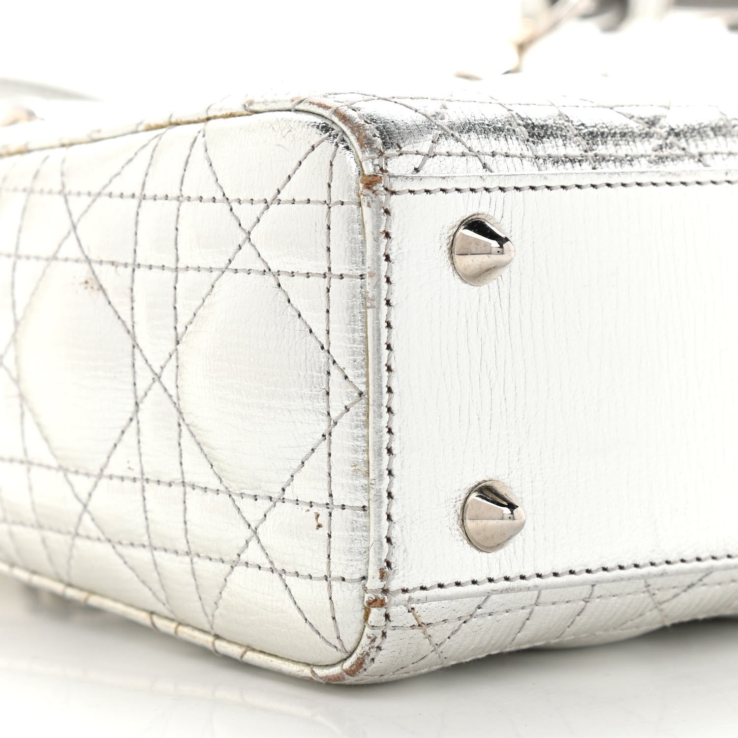 Christian Dior Metallic Grained Calfskin Cannage Small Lucky Badges My Lady Dior Silver 9 of 15