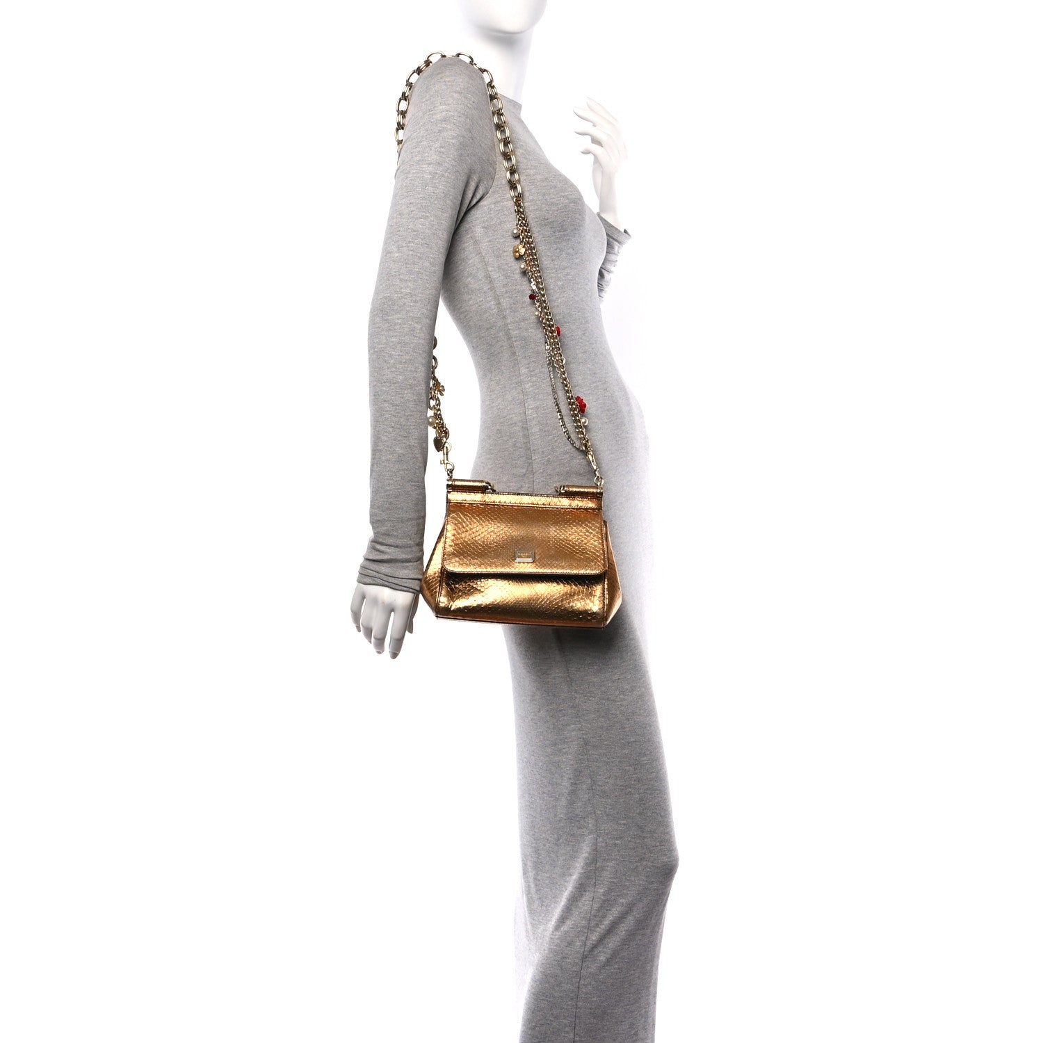 Dolce & Gabbana Snakeskin Small Miss Sicily Satchel Gold 2 of 10