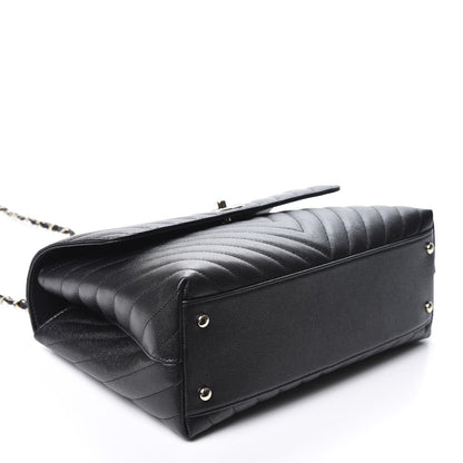 Chanel Caviar Lizard Embossed Chevron Quilted Medium Coco Handle Flap Black 3 of 9