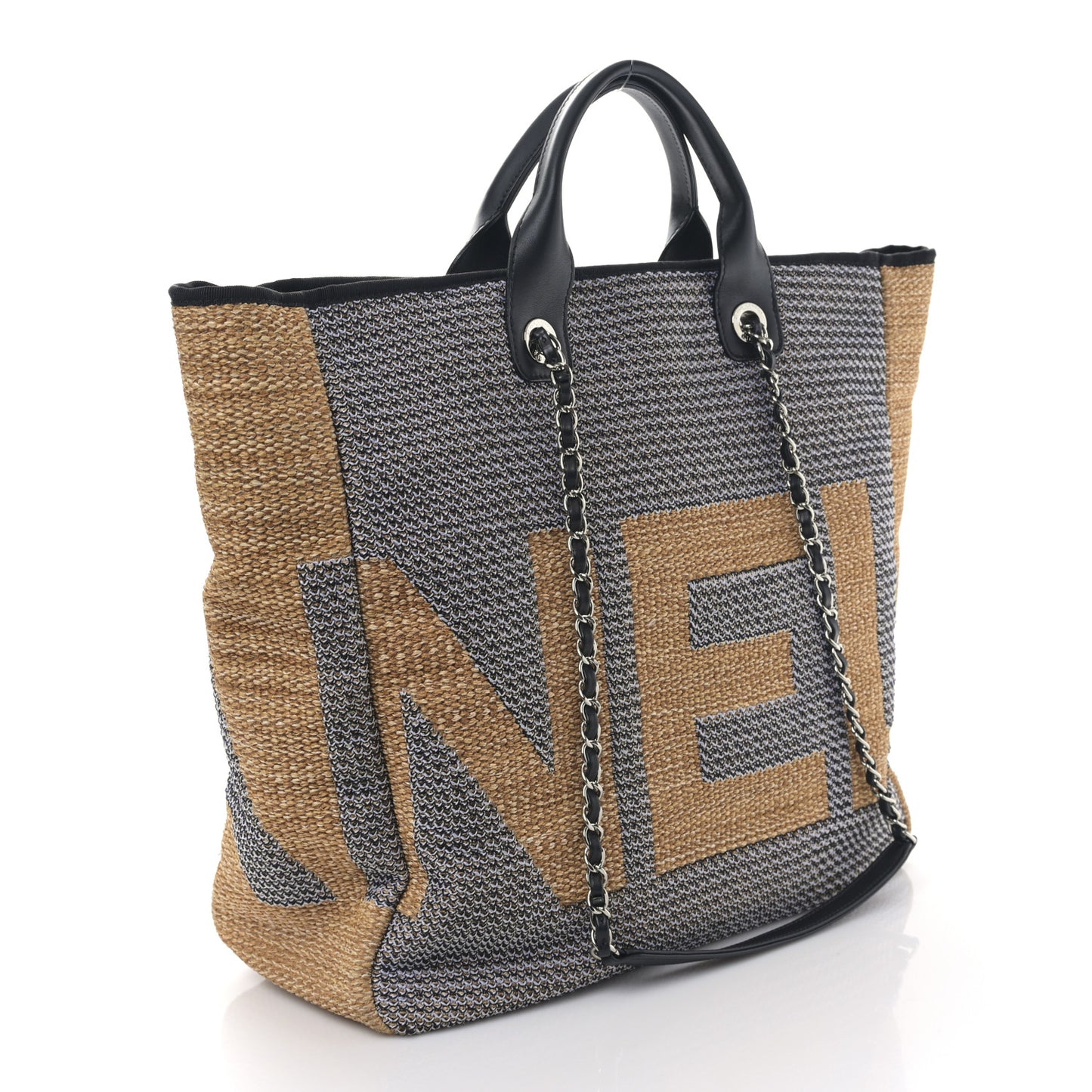 Mixed Fibers Large Shopping Bag Blue Beige