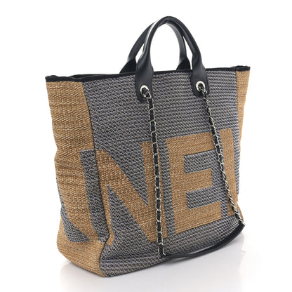 Chanel Mixed Fibers Large Shopping Bag Blue Beige 3 of 10