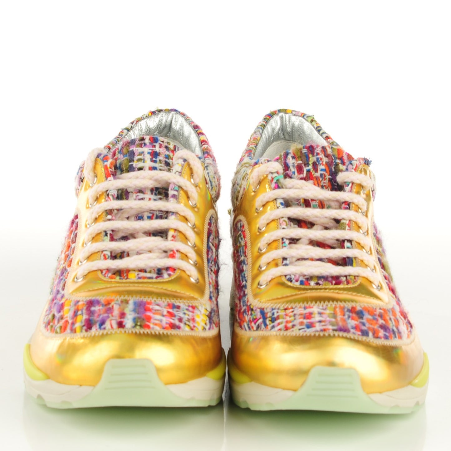 Tweed Lambskin Runway Sneakers 39.5 Gold