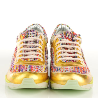 Chanel Tweed Lambskin Runway Sneakers 39.5 Gold 2 of 8