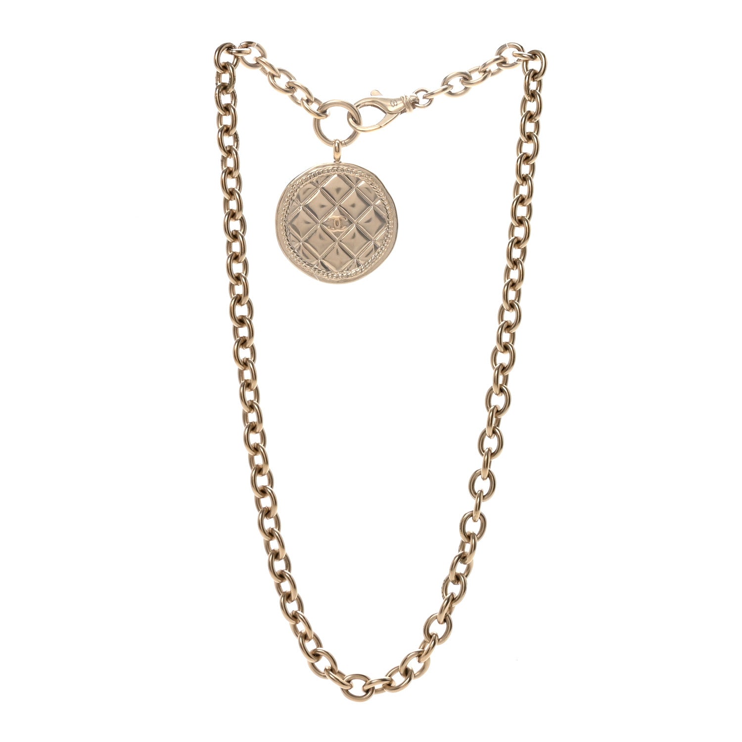 Chanel Quilted CC Pendant Chain Necklace Light Gold 3 of 6