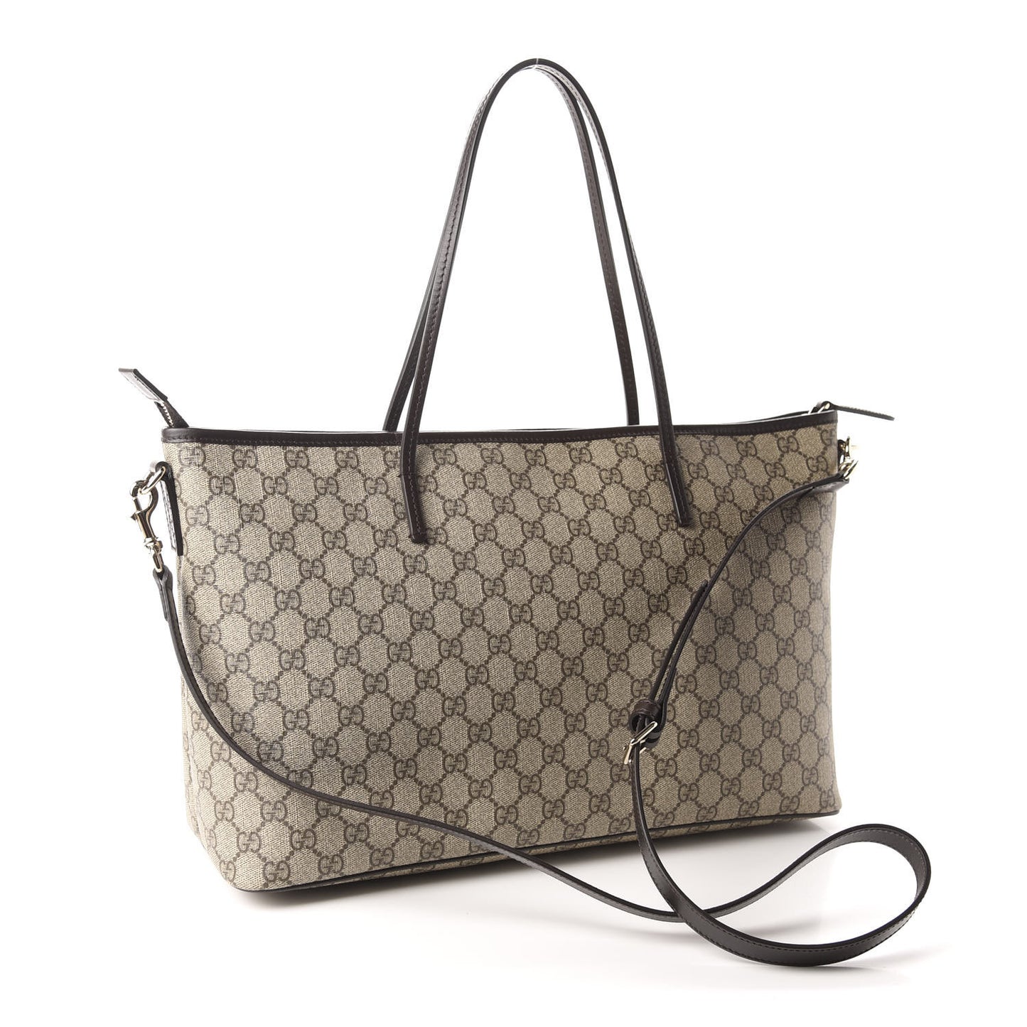 GG Supreme Monogram Medium Zippered Tote Dark Brown