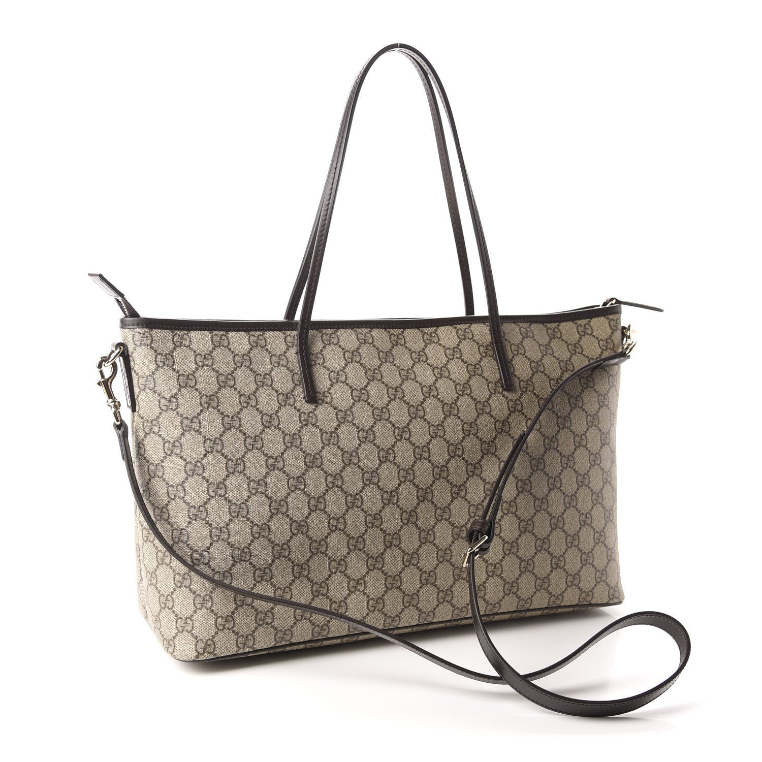 Gucci GG Supreme Monogram Medium Zippered Tote Dark Brown 3 of 11