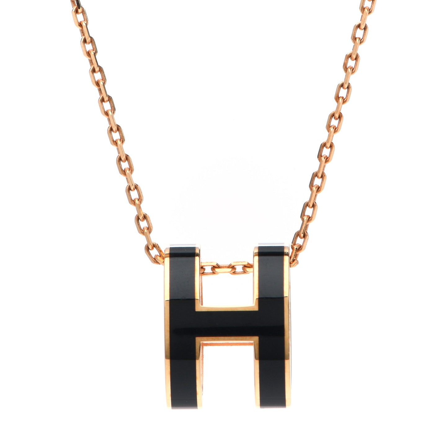 Lacquered Rose Gold Pop H Pendant Necklace Black