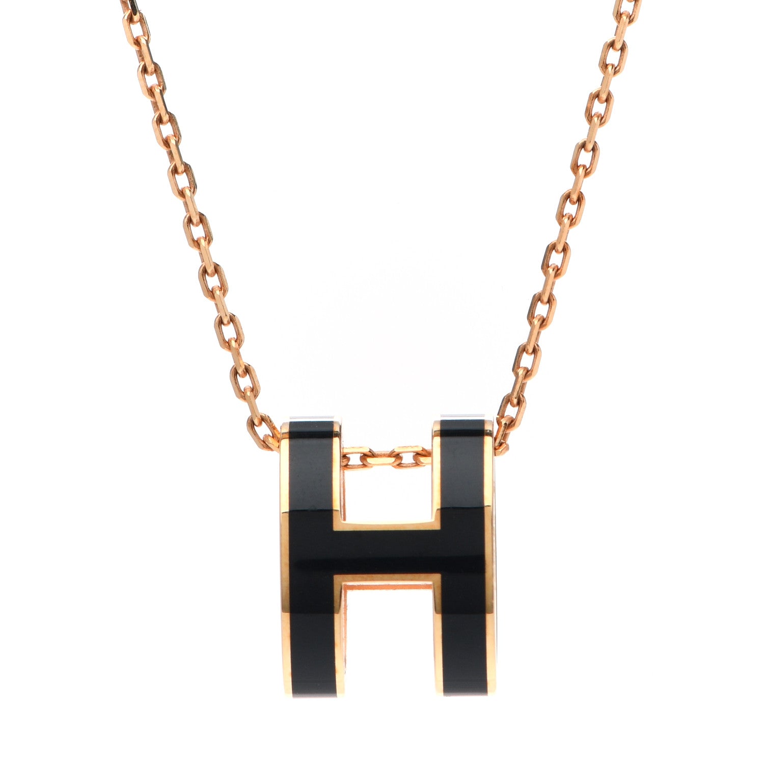 Hermes Lacquered Rose Gold Pop H Pendant Necklace Black 4 of 5
