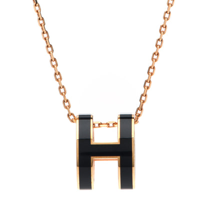 Hermes Lacquered Rose Gold Pop H Pendant Necklace Black 4 of 5
