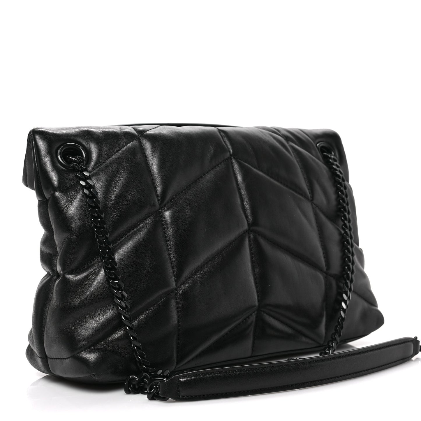 Lambskin Quilted Monogram Monochrome Small Loulou Puffer Chain Satchel Black
