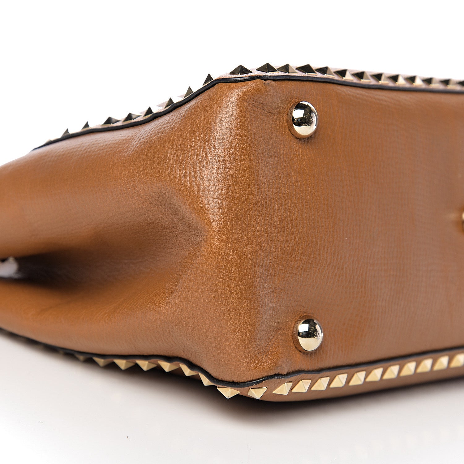 Valentino Garavani Textured Calfskin Medium Rockstud Tote Camel 13 of 14