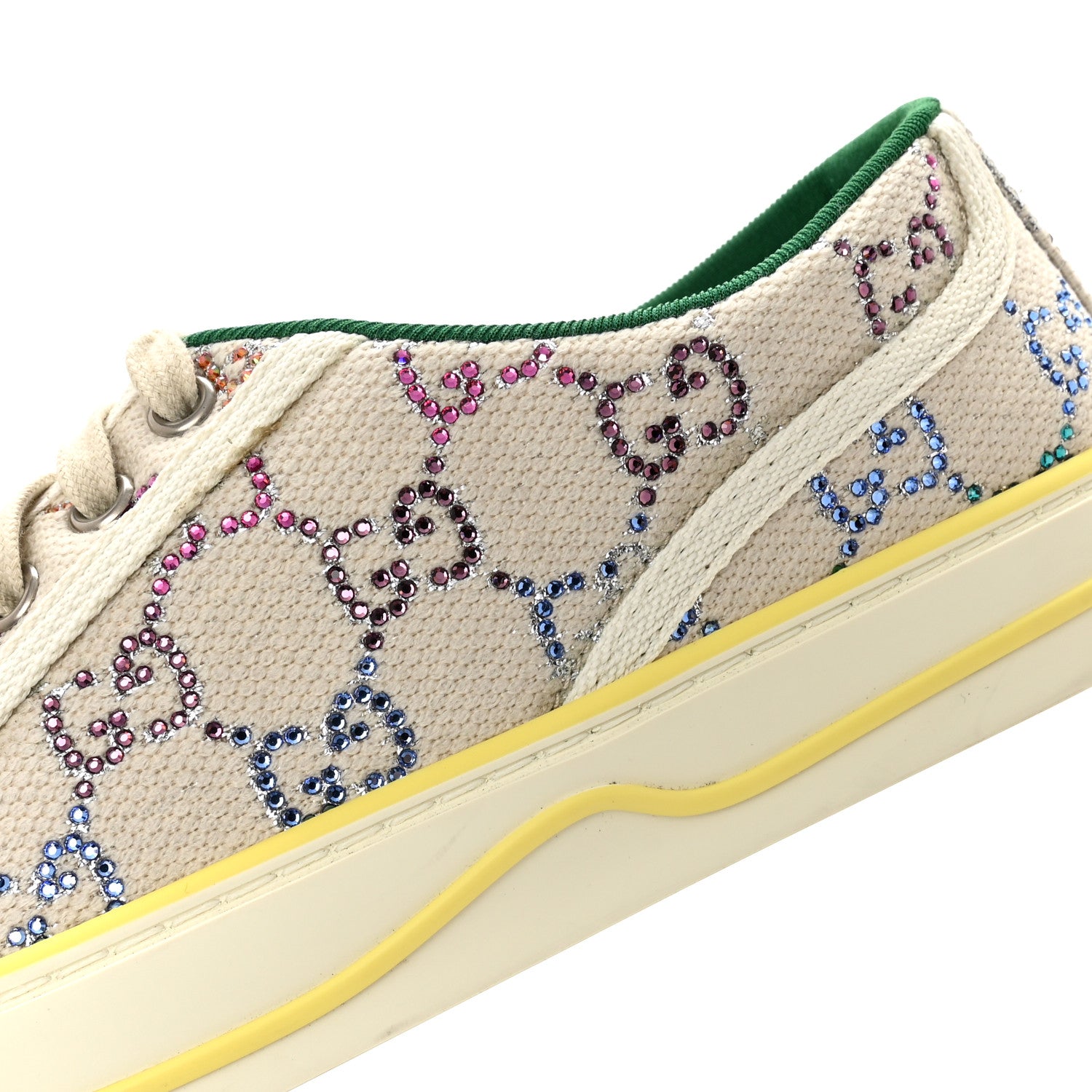 Gucci Canvas Lame Crystal GG Monogram Womens 1977 Tennis Sneakers 36 Gardenia Silver Mystic White 9 of 12