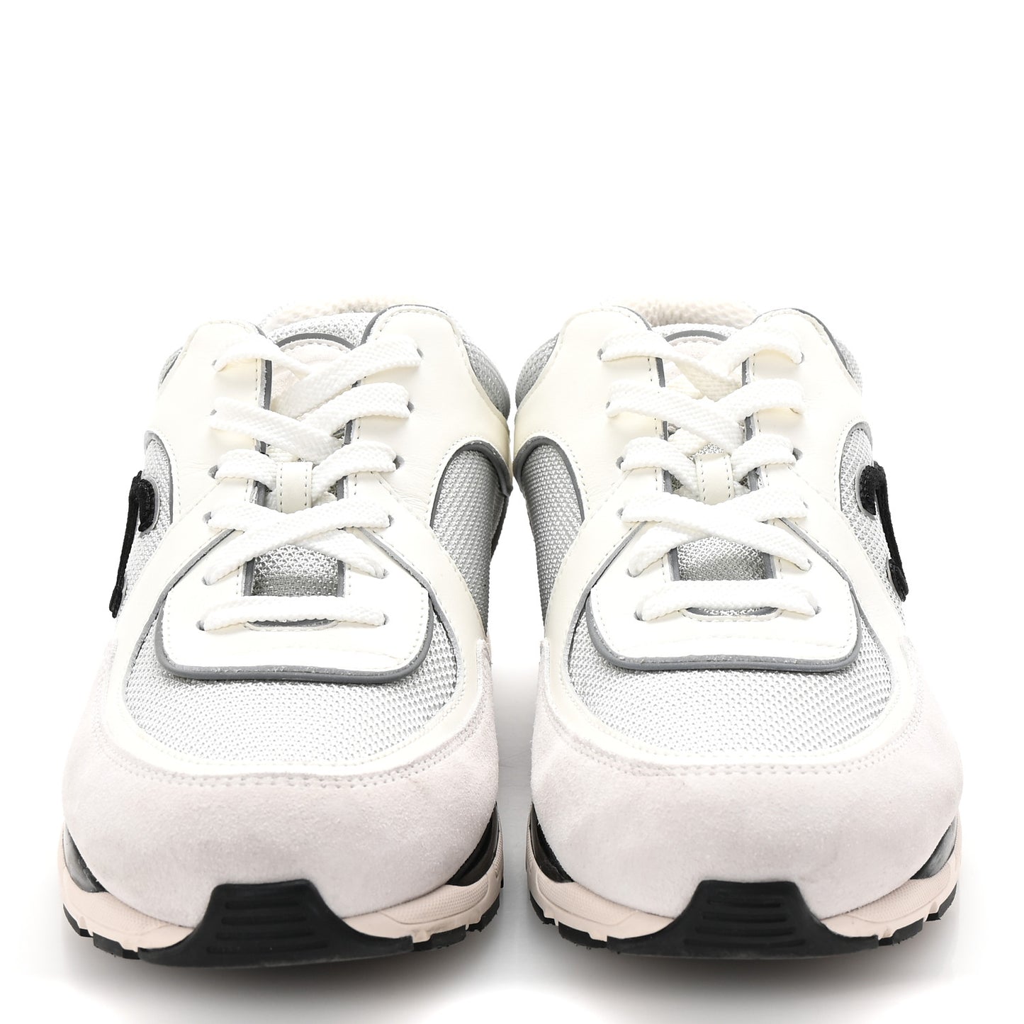 Calfskin Fabric Womens CC Sneakers 40 White Silver Light Grey