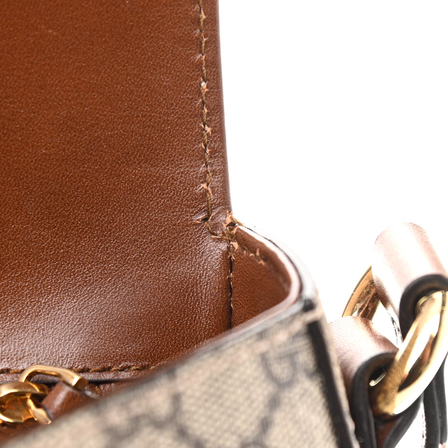 GG Supreme Monogram Small Messenger Shoulder Bag Beige Cuir