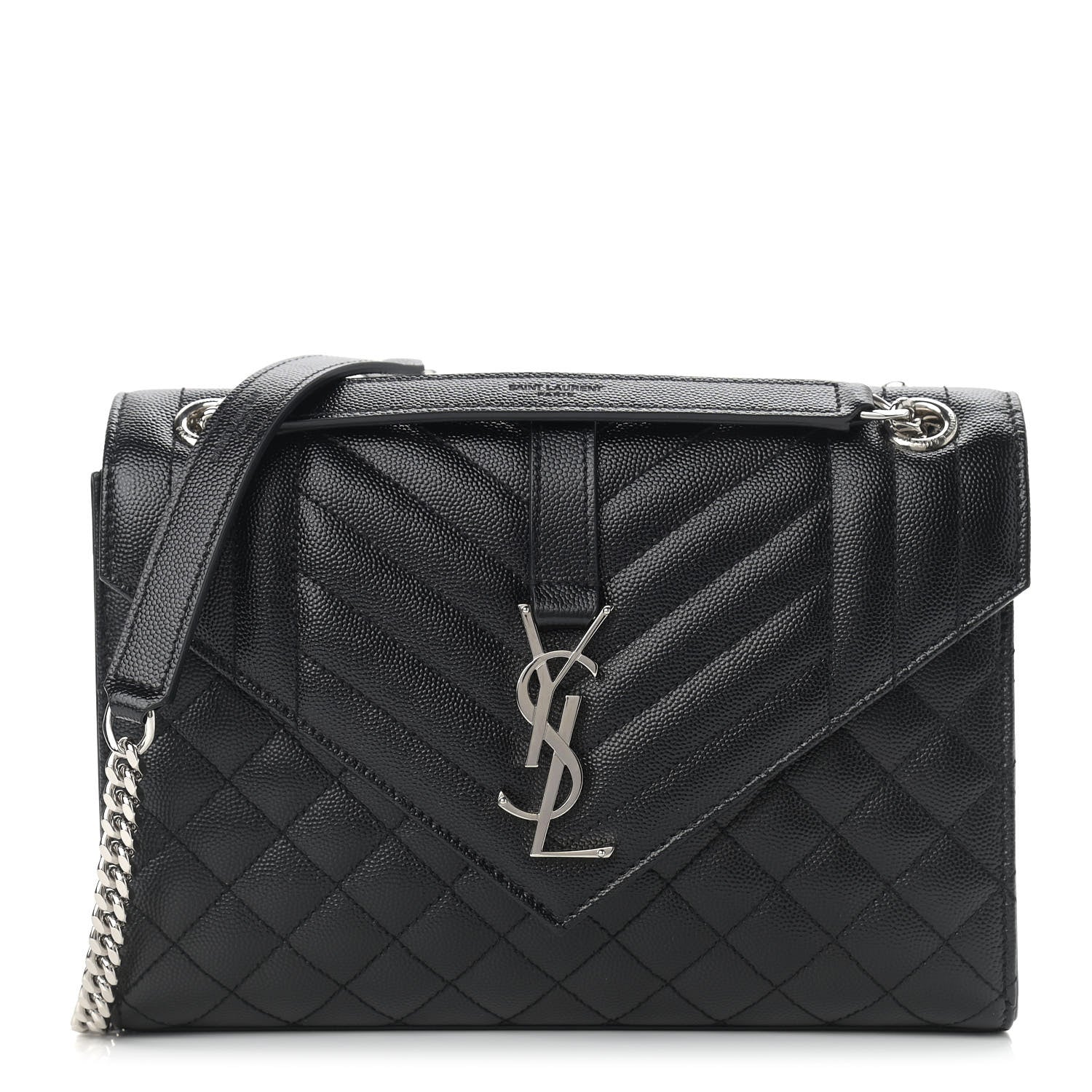 Saint Laurent Grain De Poudre Textured Mixed Matelasse Triquilt Medium Monogram Satchel Black 1 of 9