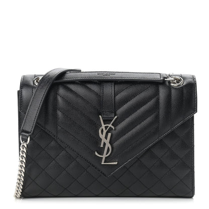 Saint Laurent Grain De Poudre Textured Mixed Matelasse Triquilt Medium Monogram Satchel Black 1 of 9