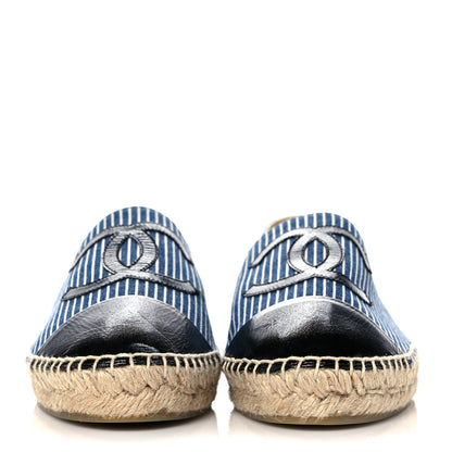 Chanel Canvas Striped Patent CC Espadrilles 41 Navy Black 2 of 12