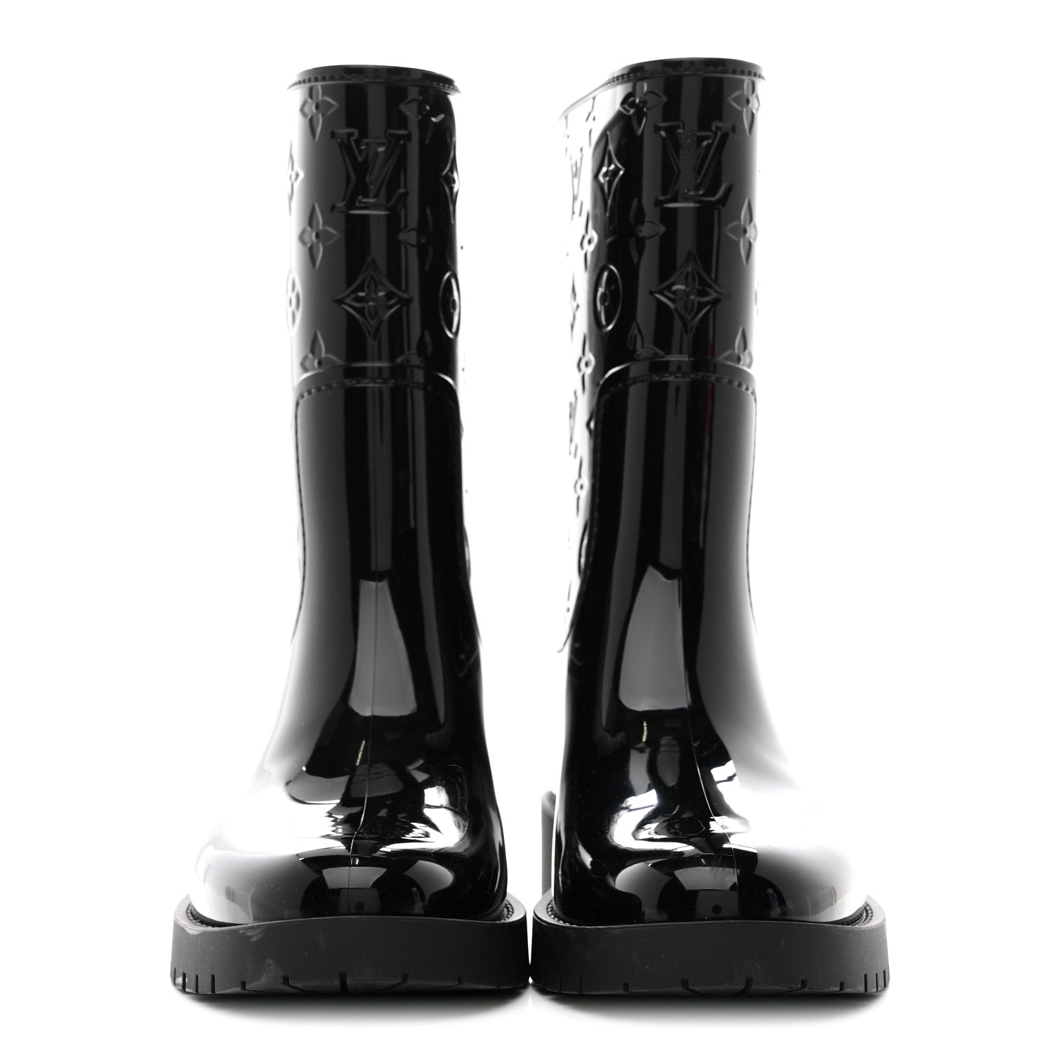 Louis Vuitton Rubber Embossed Monogram Drops Flat Half Boots 37 Black 3 of 9