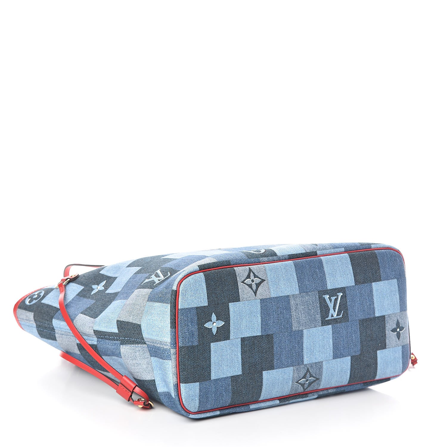 Louis Vuitton Denim Damier Monogram Patchwork Neverfull Blue Rouge 4 of 10
