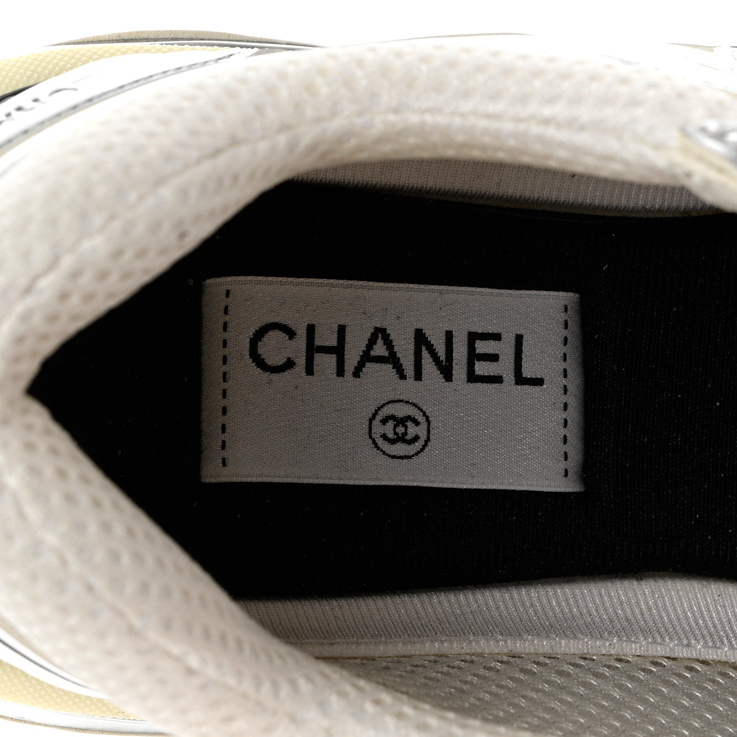 Chanel Fabric Laminated Calfskin Stretch CC Womens Sneakers 41 White Silver 8 of 9