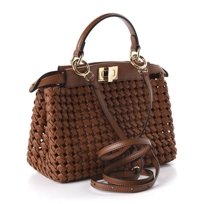 Fendi Nappa Mini Interlace Peekaboo Iconic Satchel Brown 3 of 10
