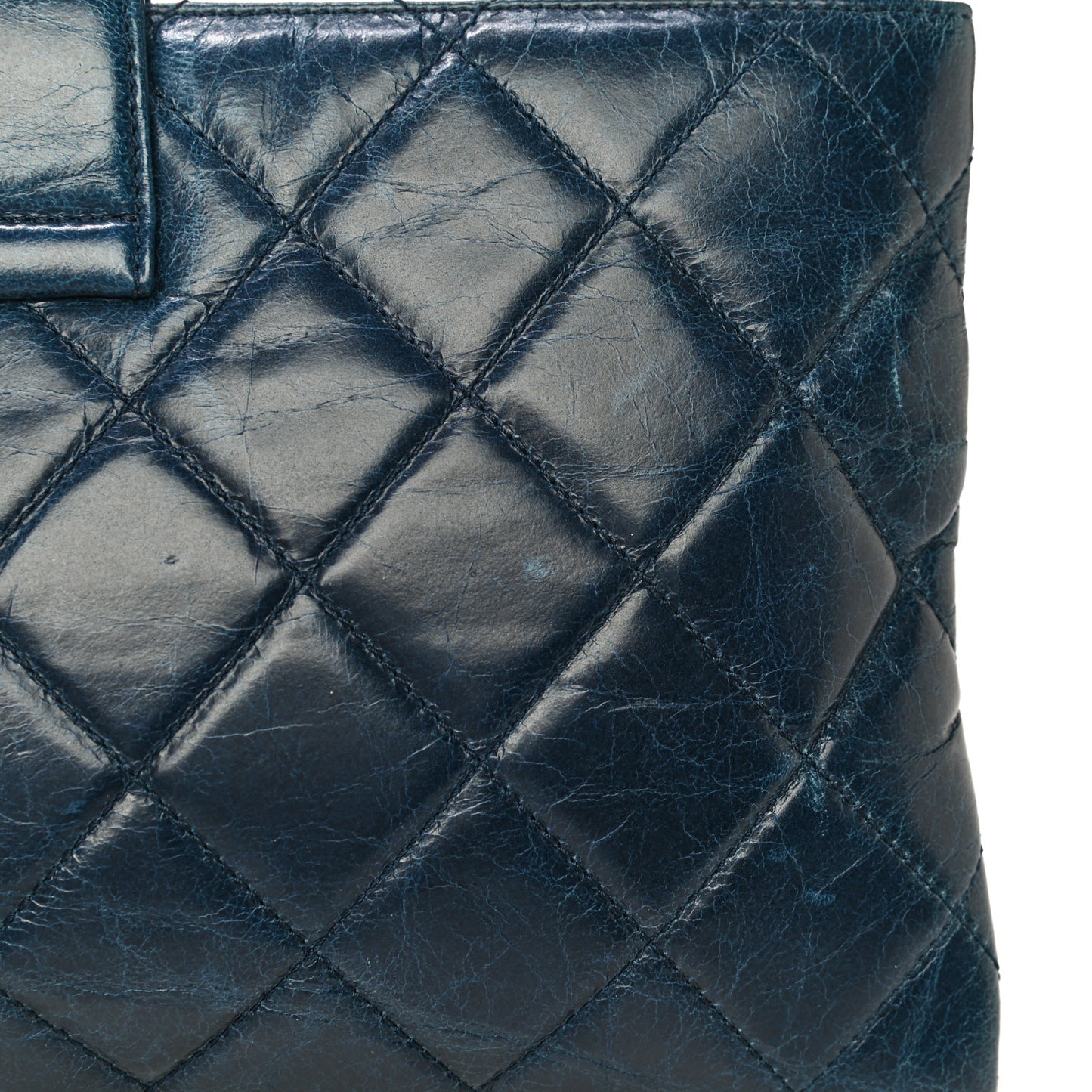 Aged Calfskin Quilted Zip Clutch Blue