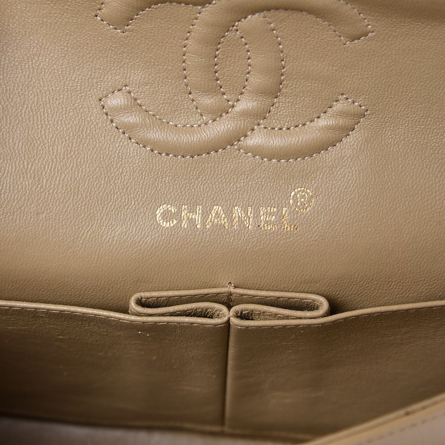 Lambskin Quilted Small Double Flap Beige