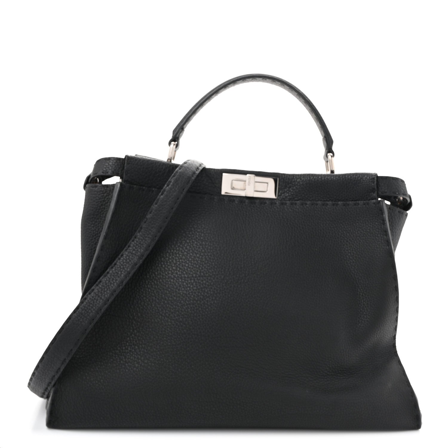 Fendi Cuoio Romano Selleria Bi-Color Large Peekaboo Iconic Satchel Black Mou 1 of 12