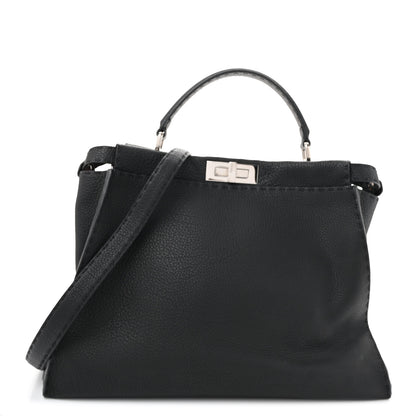 Fendi Cuoio Romano Selleria Bi-Color Large Peekaboo Iconic Satchel Black Mou 1 of 12