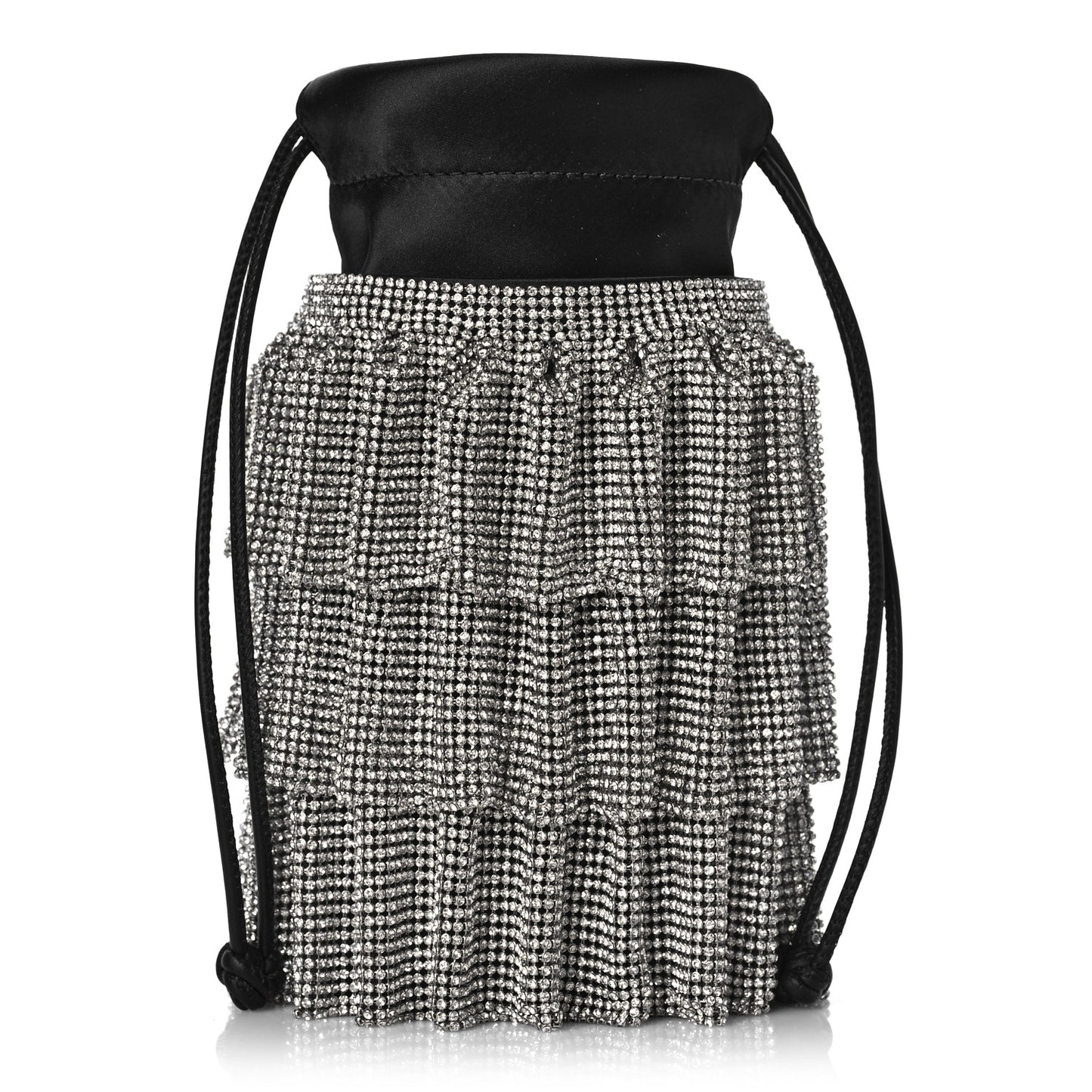 Satin Mesh Crystal Rhinestone Drawstring Pouch White Black